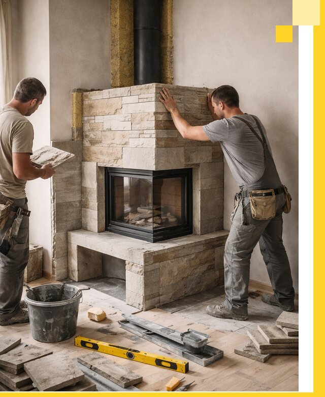 Угловые камины под ключ проект, монтаж и отделка в Сальске