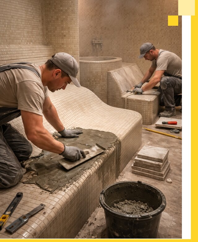 Лежаки для хамама под ключ в Сальске, проект и монтаж