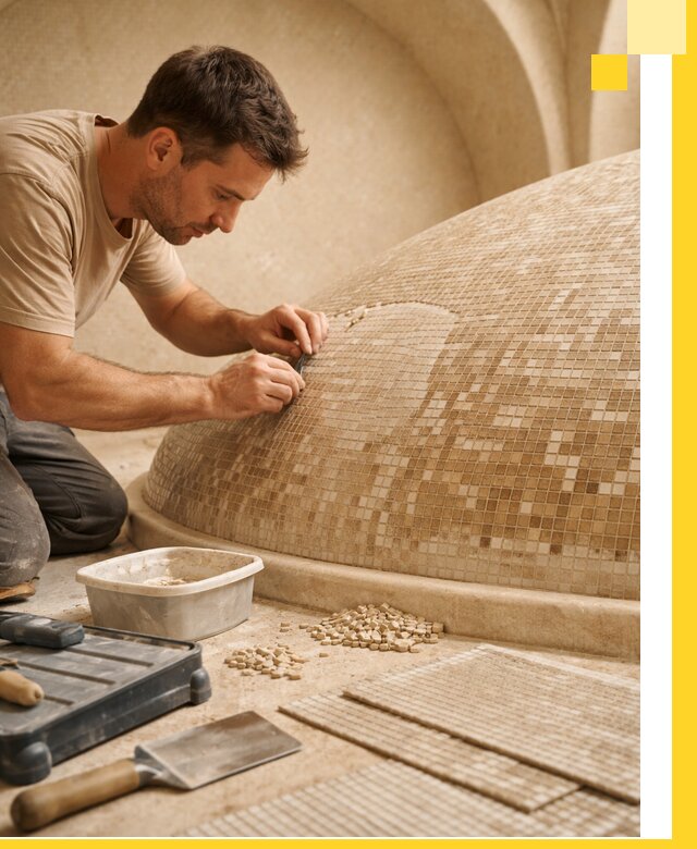 Профессиональная укладка мозаики для хамама под ключ в Сальске